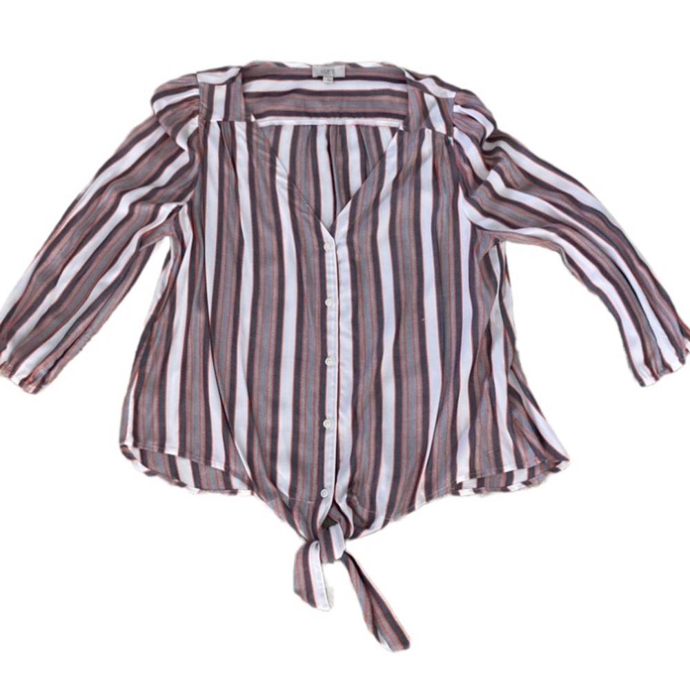 LOFT Outlet striped button down tie front top.